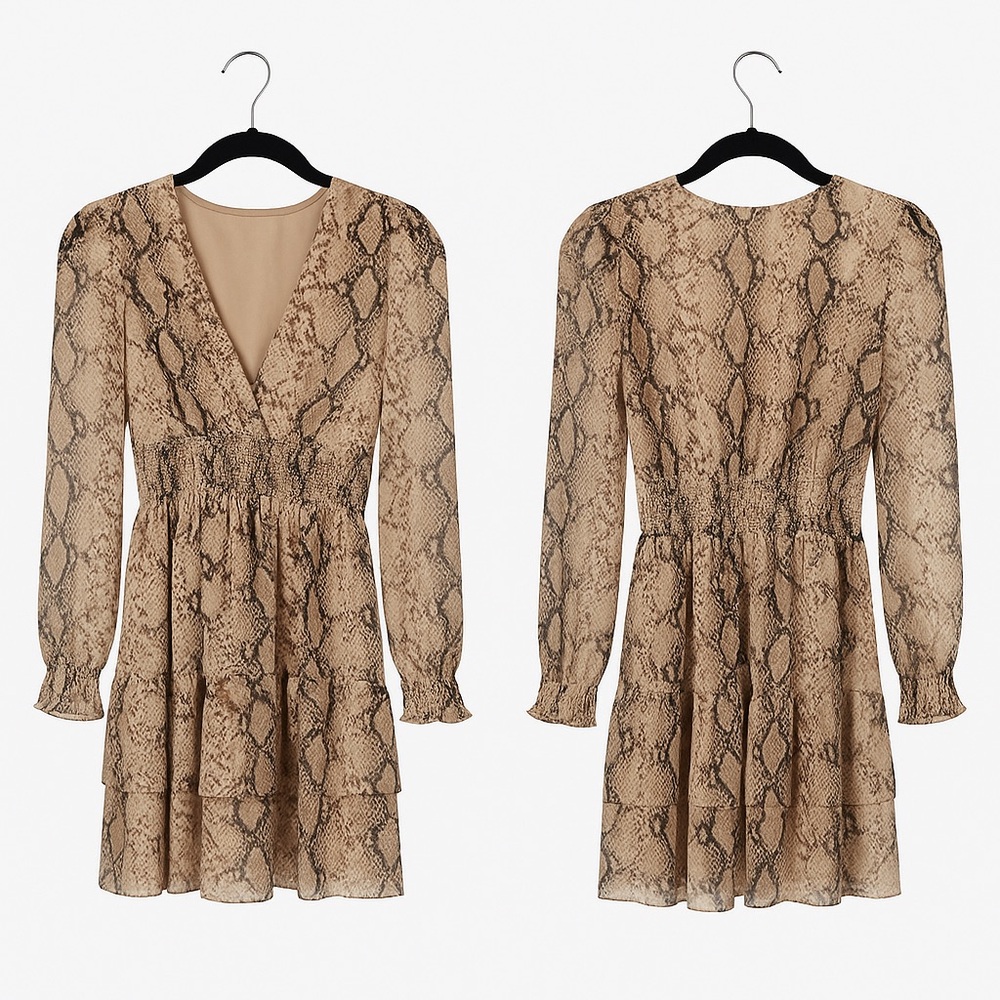 Olivaceous Beige and Brown Patterned Dress